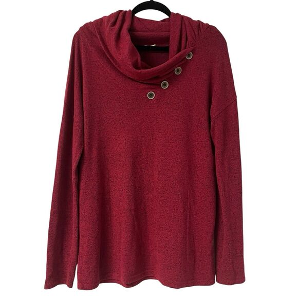 Magnolia Boutique Button Cowl Neck Tunic Sweater Heather Red Women's Size Medium - Picture 1 of 5